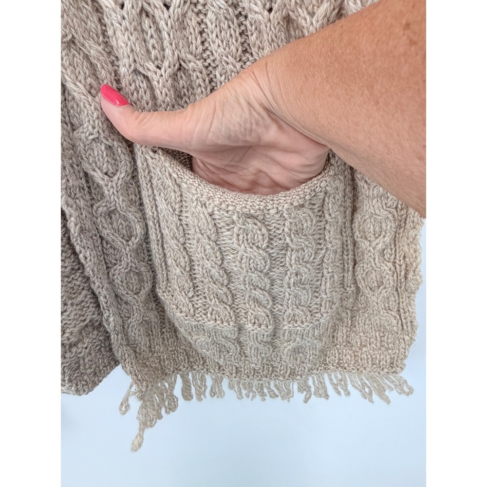 Carraig Donn Sweater Women One Size Tan Cape Aran Merino Wool Open Cardigan - Picture 4 of 8